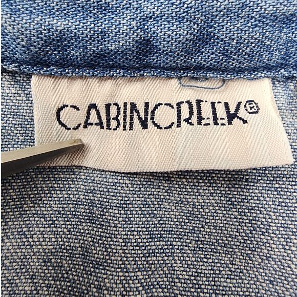 Vintage Cabin Creek Top Womens L Blue Denim Embroidered Button Up Short Sleeve - Picture 6 of 13